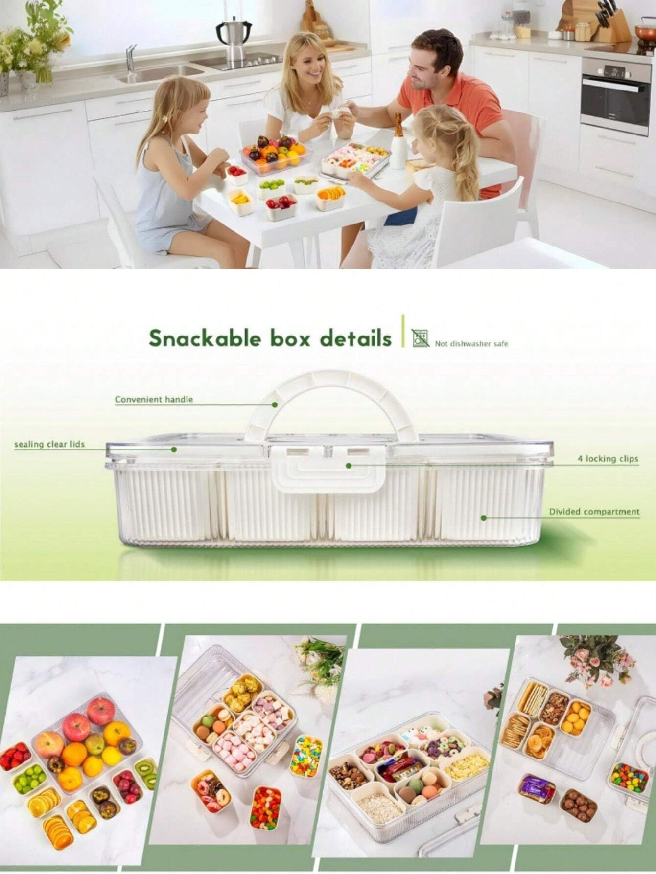 Divided Snack Box With Lid Clear Food Storage Container With Colorful Compartments Reusable Bento Organizer For Snacks Fruits Nuts And Meal Prep